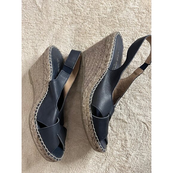 Andre Assous Women's Black Leather Espadrille Wedge Sandals Size 7. Made In Spai - Picture 10 of 11